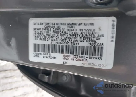 2004 Toyota Corolla Le z USA, uszkodzony, nr VIN 2T1BR32E24C175841